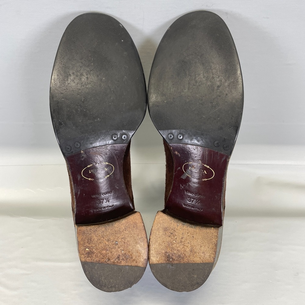 Vintage Prada Womens Derby Shoes Size 37.5 US 7.5 Brown Suede Lace Up Heeled - Picture 8 of 10